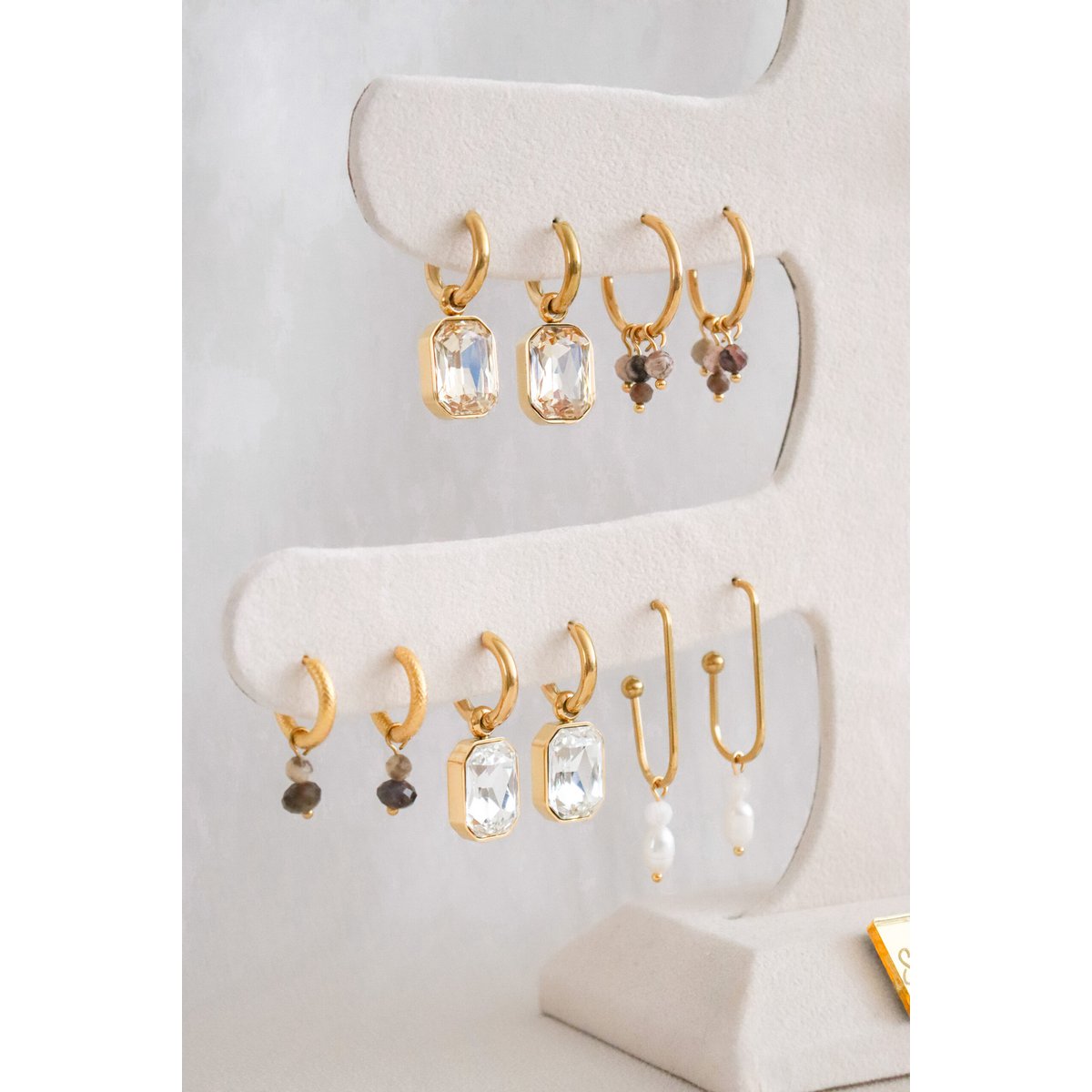 Labradorite & Zebra Feldspar Earrings - Gold