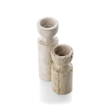 The Travertine Hourglass Candle Holder - Beige - M