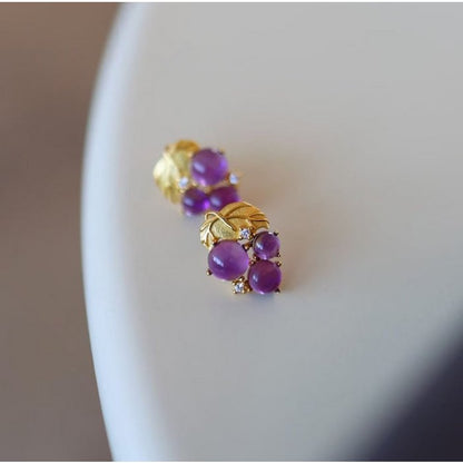 Delicate Grape Design Amethyst Ear Studs