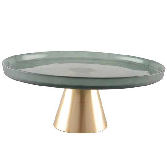 GREEN TRAY ON GOLD STAND 28CM