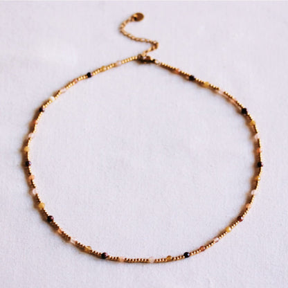 Faceted bead necklace – olive/lilac/burgundy