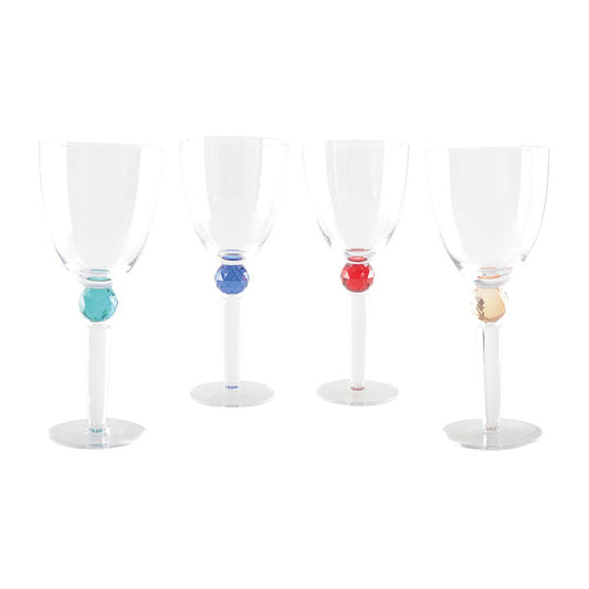 Wine glasses with round diamond foot 4 colors - Lot of 4