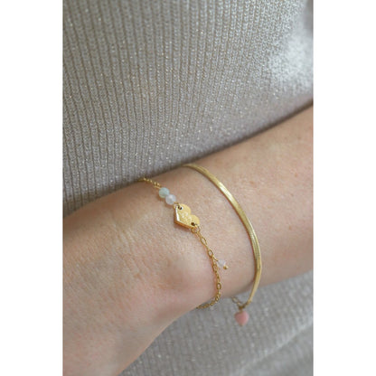 Snake Chain Bracelet & Pink Opal - Gold