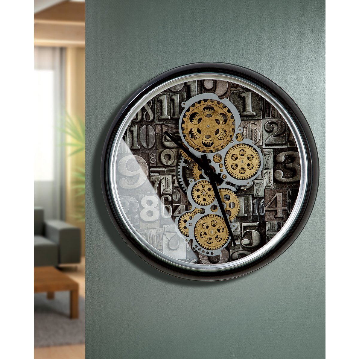 Metal glass wall clock "Numbers"