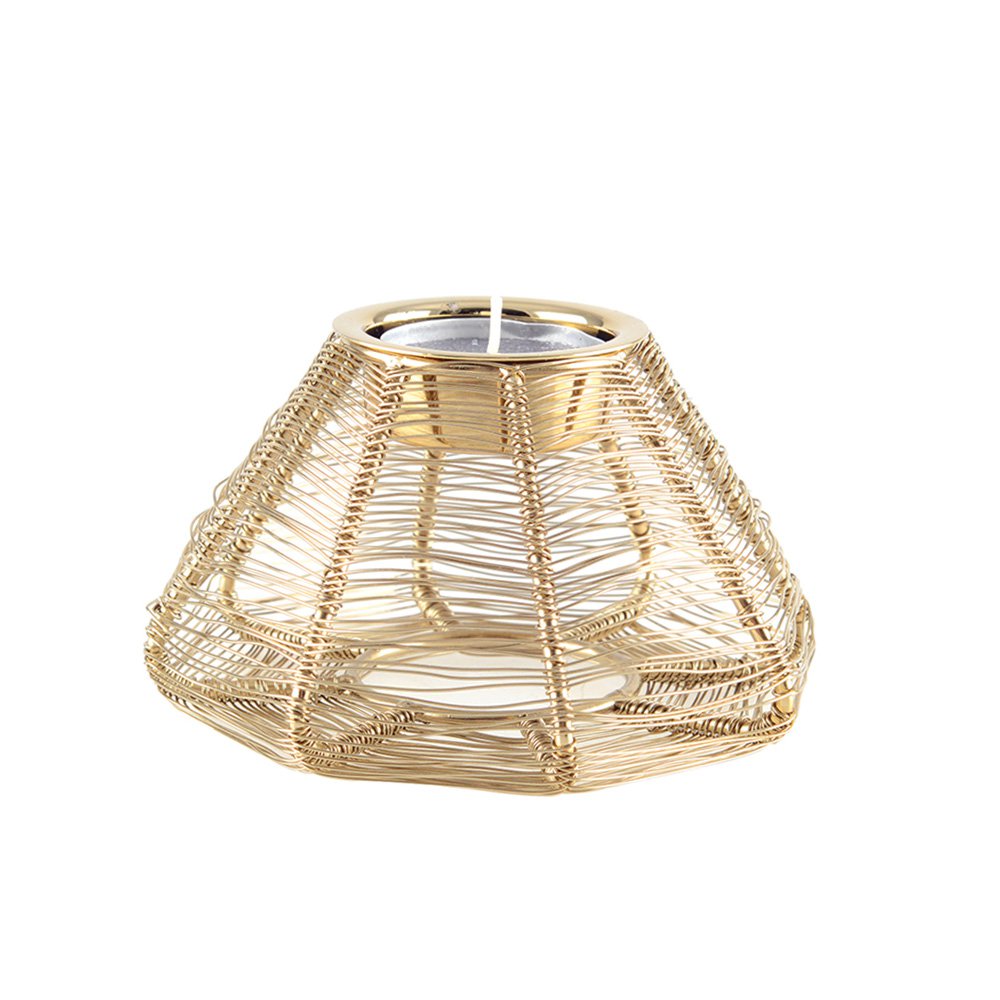 CONICAL CANDLE HOLDER GOLDEN WIRE 11X11X6CM