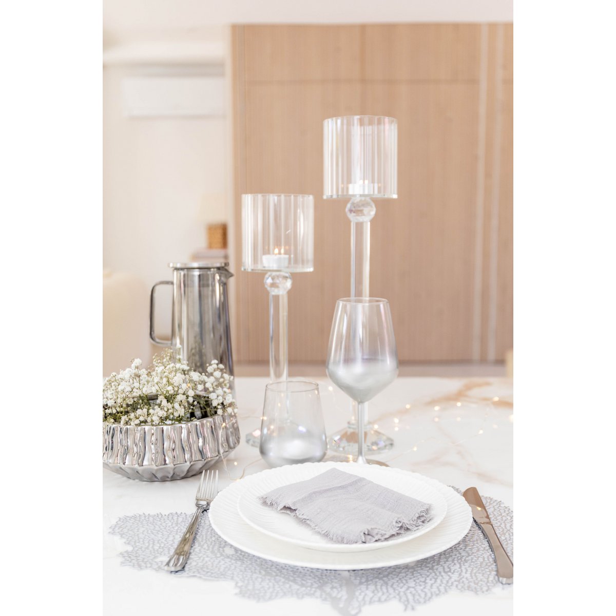 CRYSTAL STANDING CANDLE HOLDER 10X10X35CM