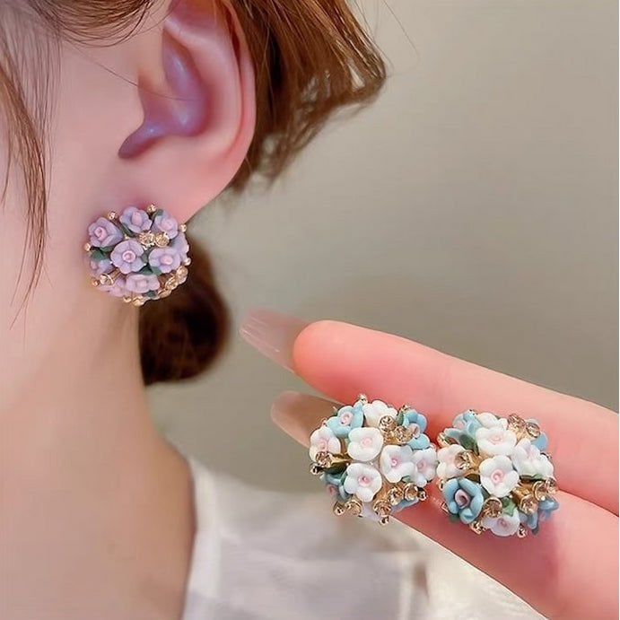 Blooming Rose Bouquet Ceramic Earrings