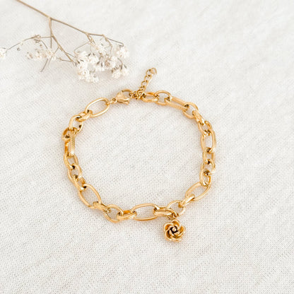 Curious Schakel & Flower Bracelet - Gold