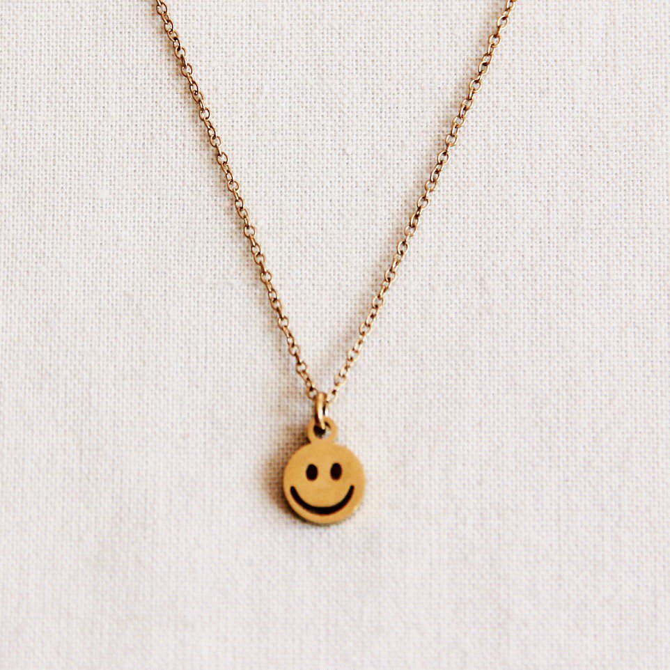 Stainless steel fine chain with smiley - gold