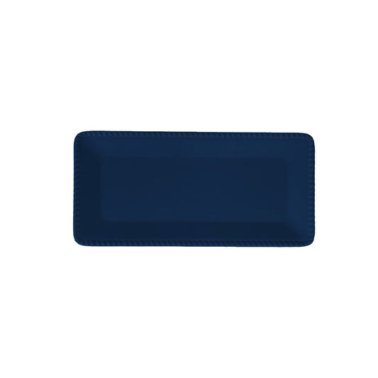 Rectangular blue melamine tray with rope edge 43.5x21x2.5cm