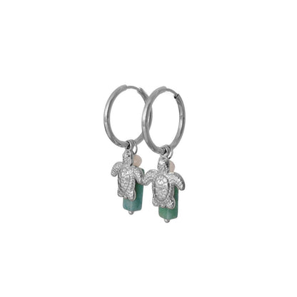 Turtle Amazonite and Rose Quartz Earrings - Silver