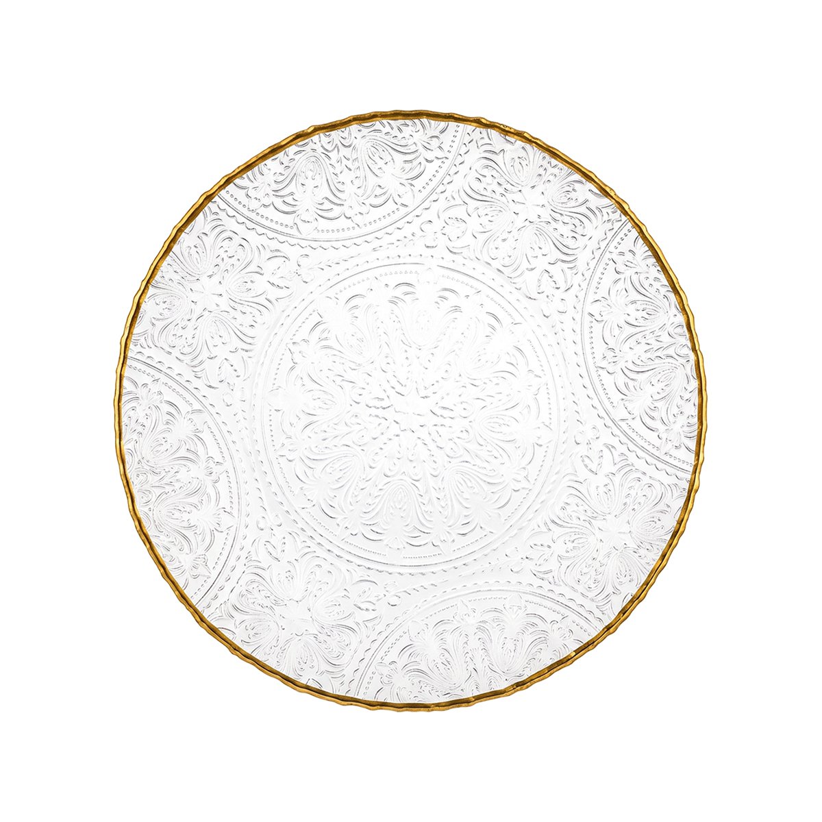 Lace pattern glass dinner plate with gold edge