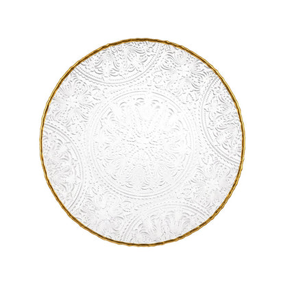 Lace pattern glass dinner plate with gold edge