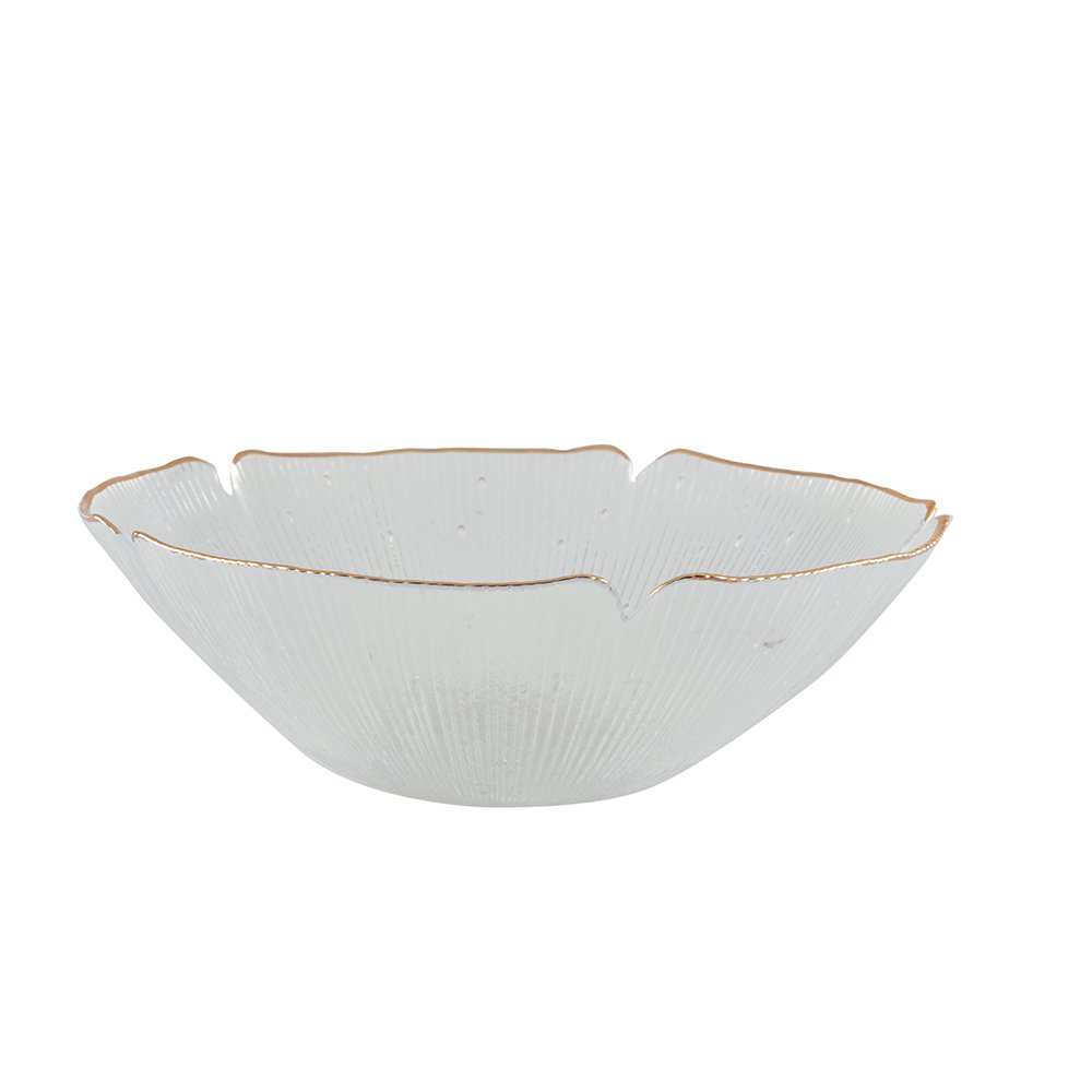 FLORAL GLASS SALAD BOWL WITH GOLDEN RIM 25CM