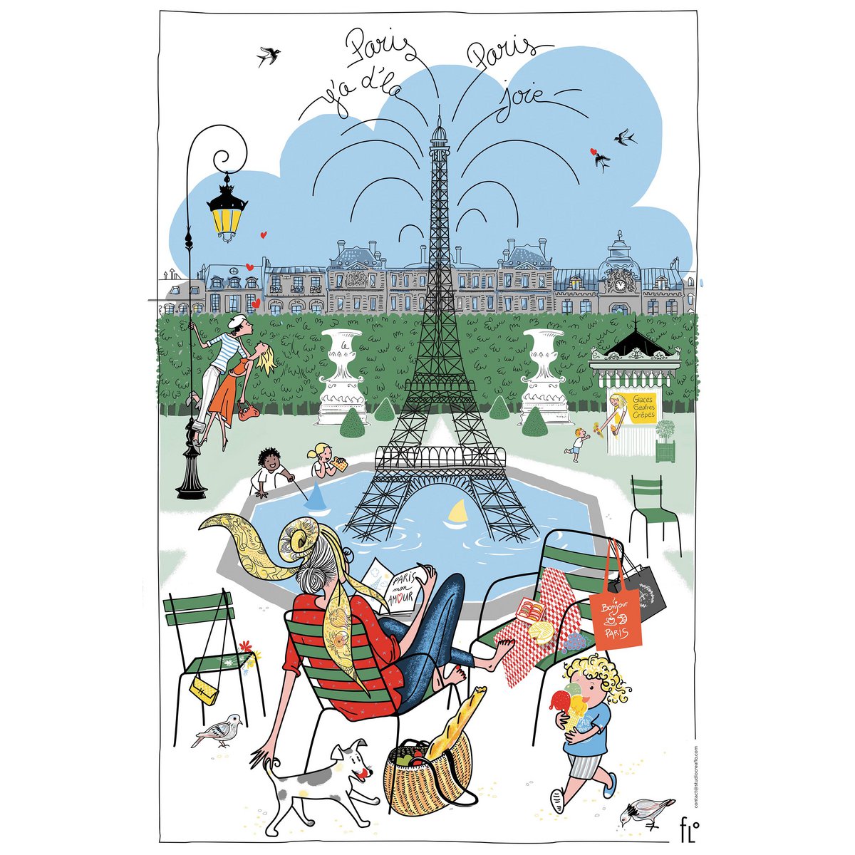Tea towel The Parisian gardens White 48 x 72