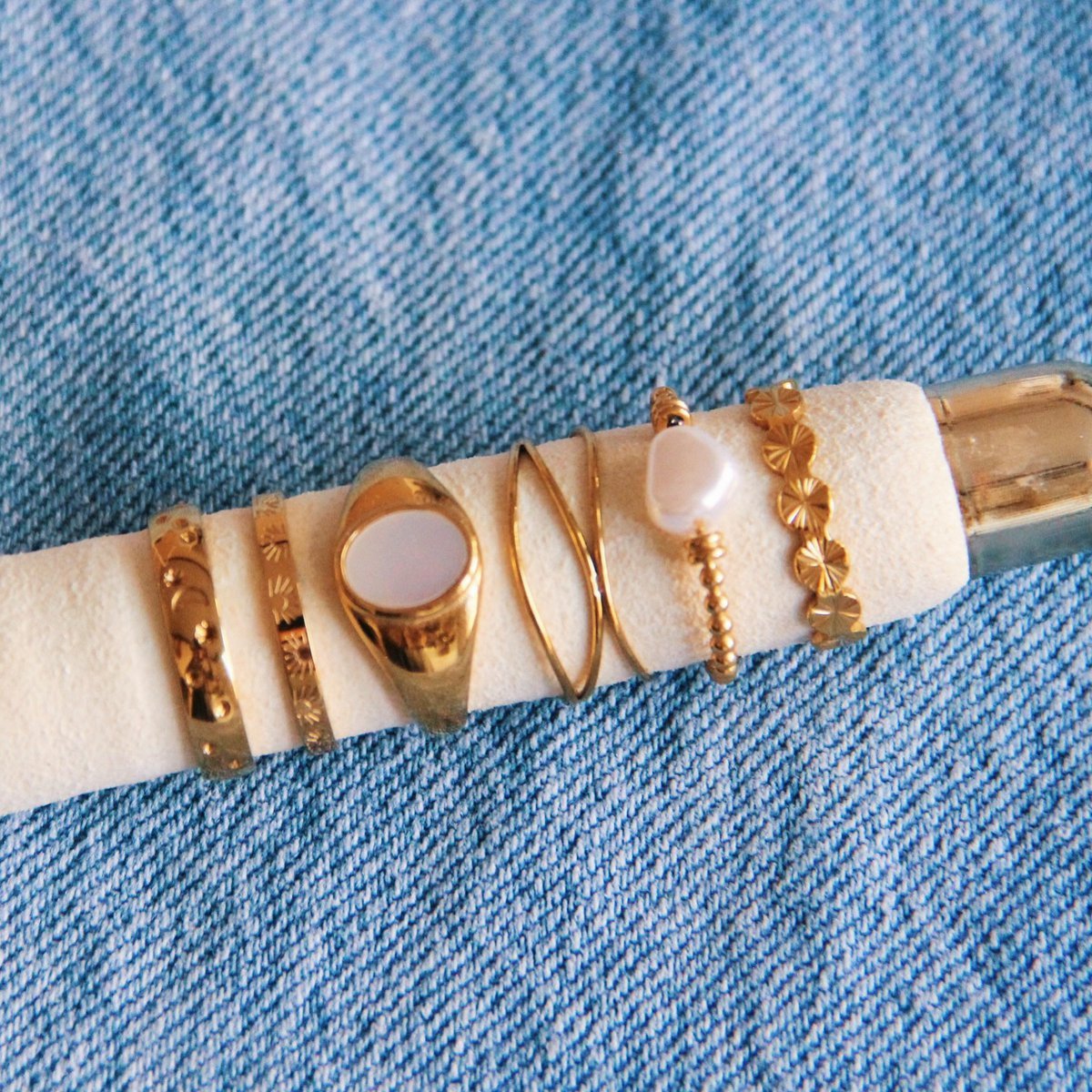 Steel ball ring with pearl - gold