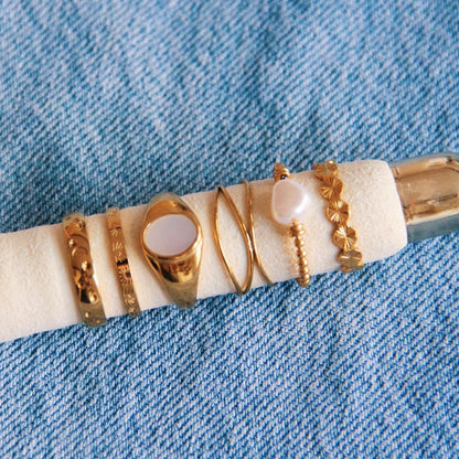 Steel ball ring with pearl - gold