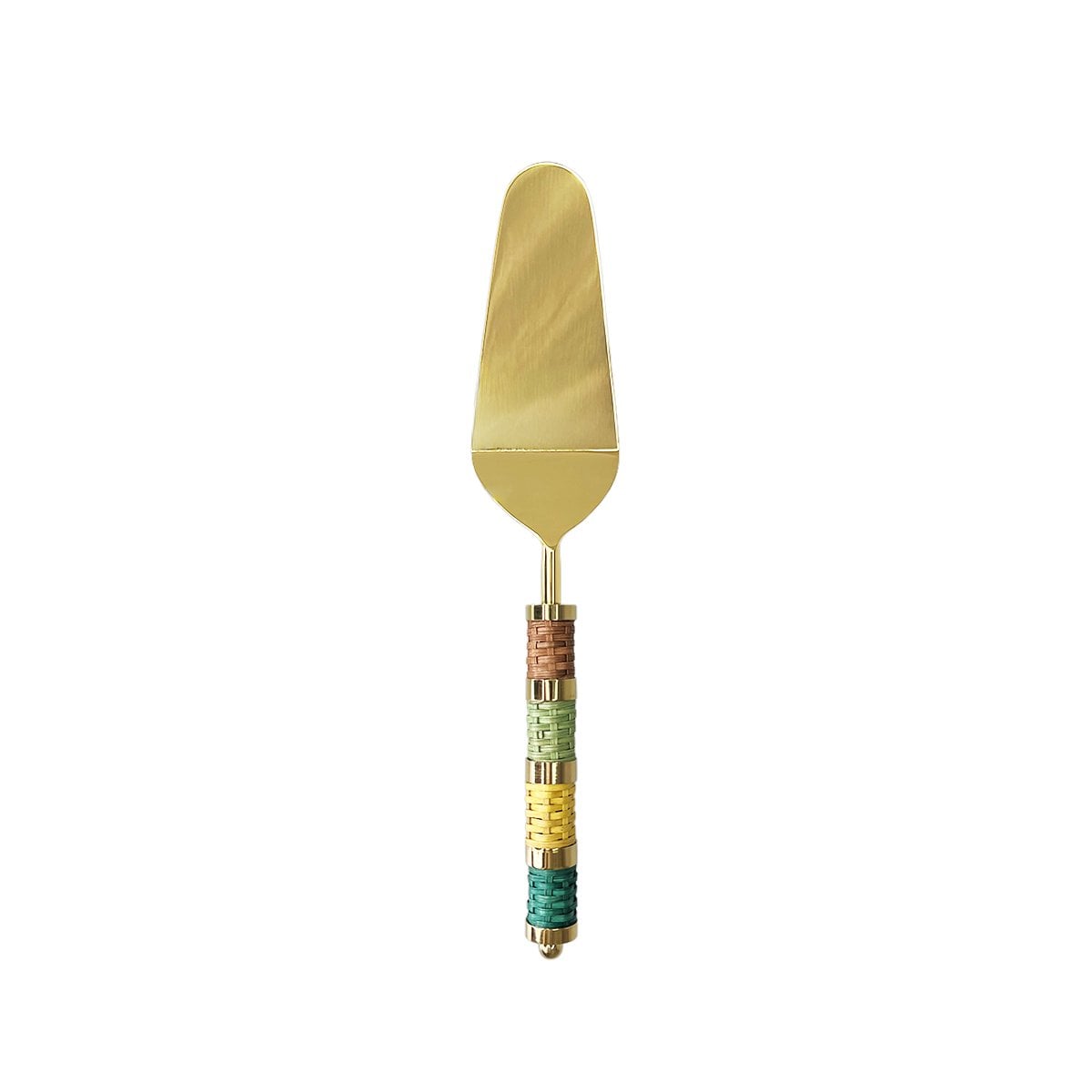 Golden pie server with multicolored braided handle