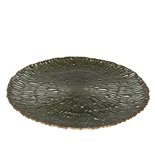 Green service plate with 33cm gilded edge