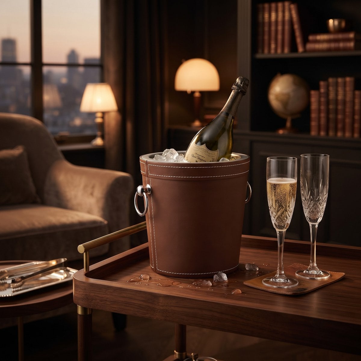 Champagne bucket in metal and imitation leather 20x20x20cm