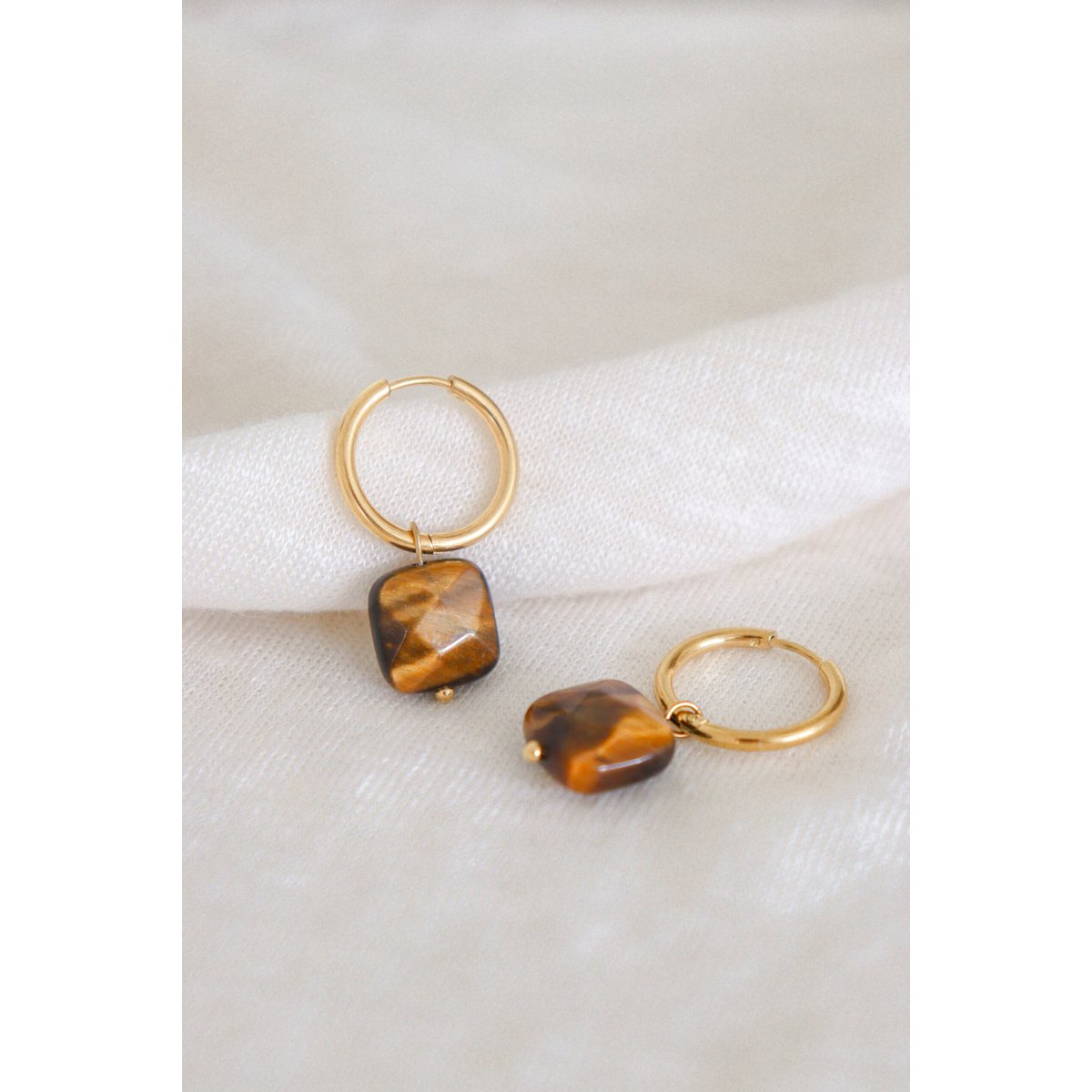 Tiger Eye Earrings - Gold