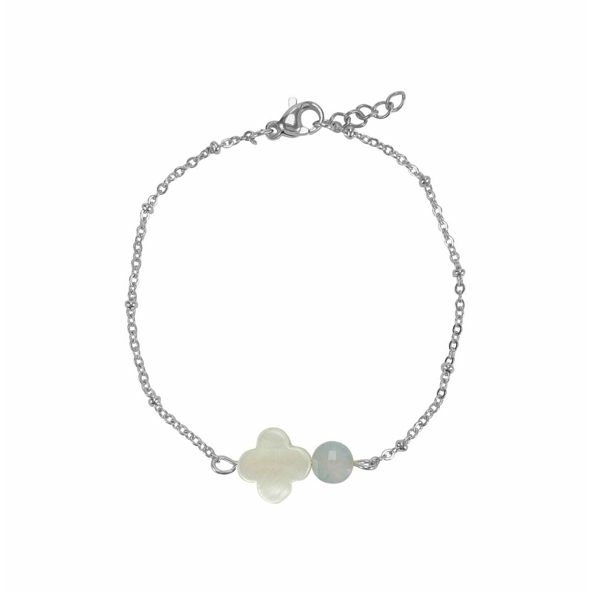 Bracelet Shell Clover & Aquamarine - Silver