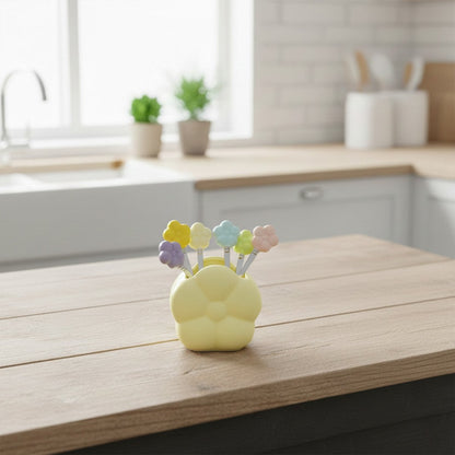 Flower teaspoons with holder - set of 6