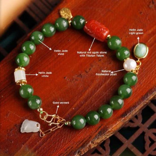 Hetian Jade Beads Tibetan Totem Bracelet