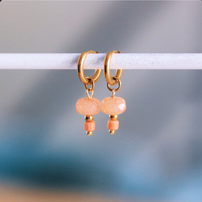 Stainless steel hoop with facet and stone - coral