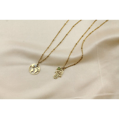 Necklace Hamsa Hand & Peridot - Gold