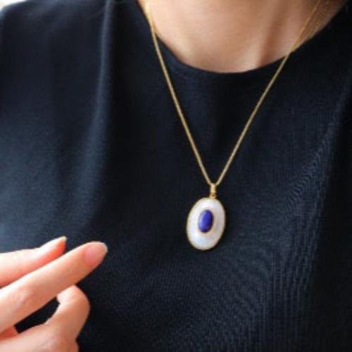 Lapis Lazuli MOP Large Oval Pendant Necklace