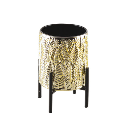 CANDLE HOLDER GOLD LEAF BLACK FOOT