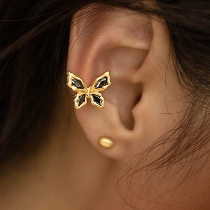 Butterfly Design Black Stone Ear Cuff-One Piece
