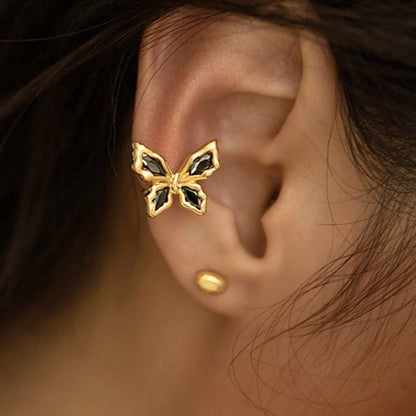 Butterfly Design Black Stone Ear Cuff-One Piece