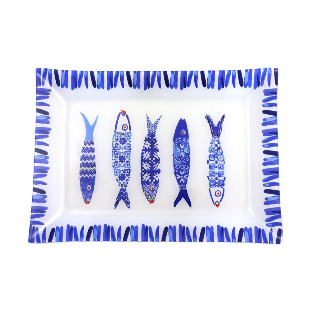 Rectangular dish blue fish 35x25x2.8cm