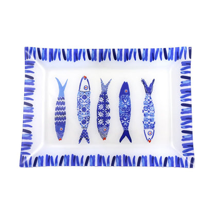 Rectangular dish blue fish 35x25x2.8cm