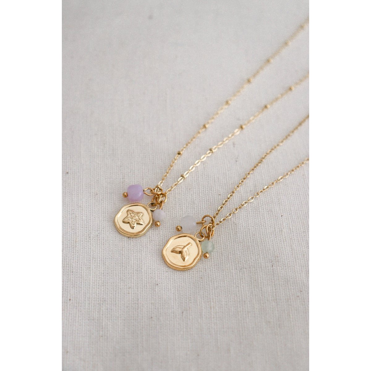 Necklace Moonstone, Chalcedony & Starfish - Gold