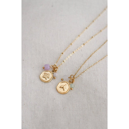 Necklace Moonstone, Chalcedony & Starfish - Gold