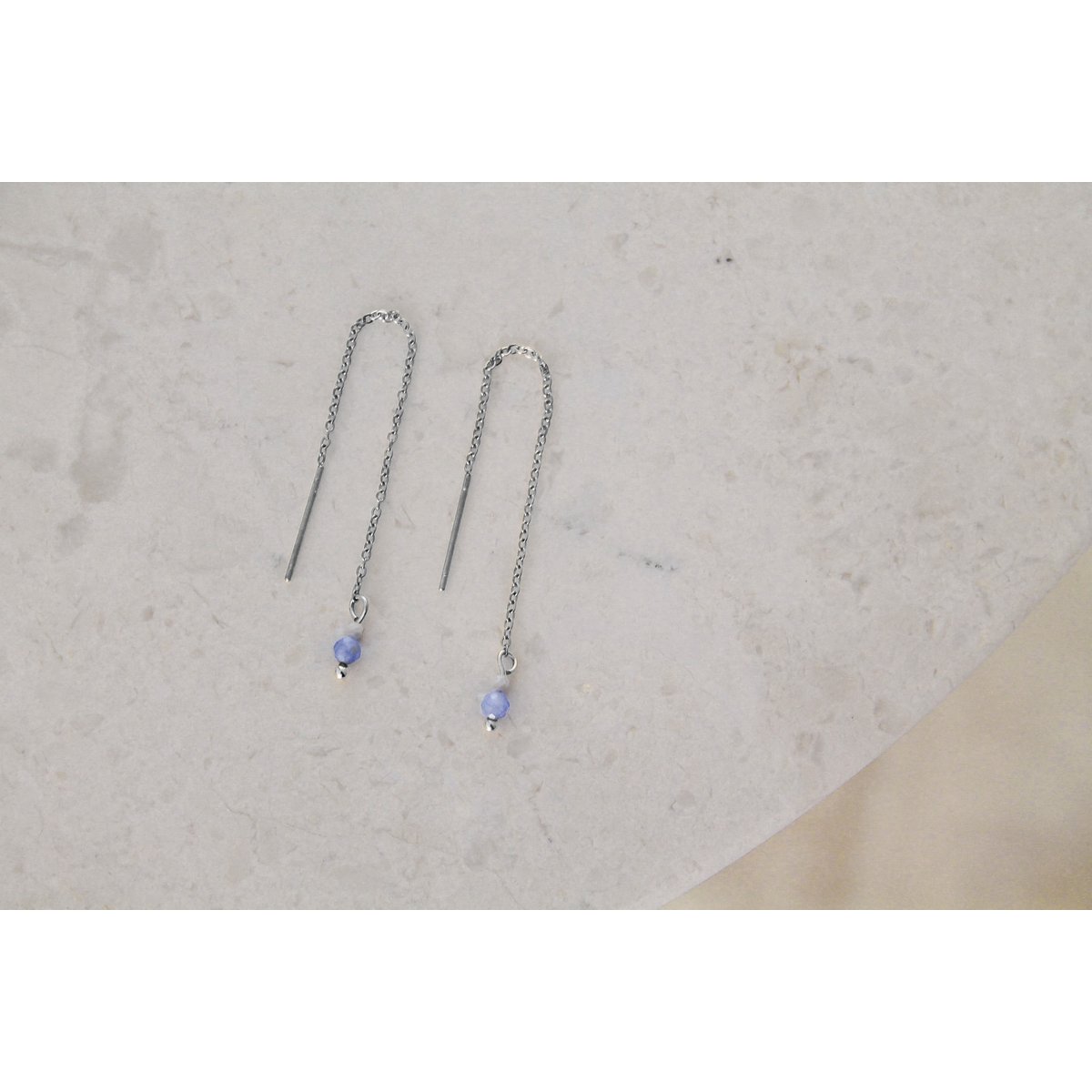 Threader Earrings Howlite & Blue Aventurine - Silver