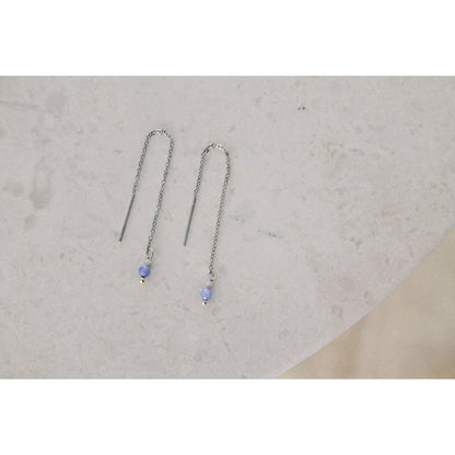 Threader Earrings Howlite & Blue Aventurine - Silver