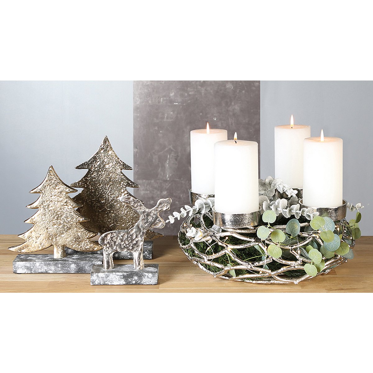 Aluminium vernickelt Adventsleuchter "Twigs" antik-silber X-mas