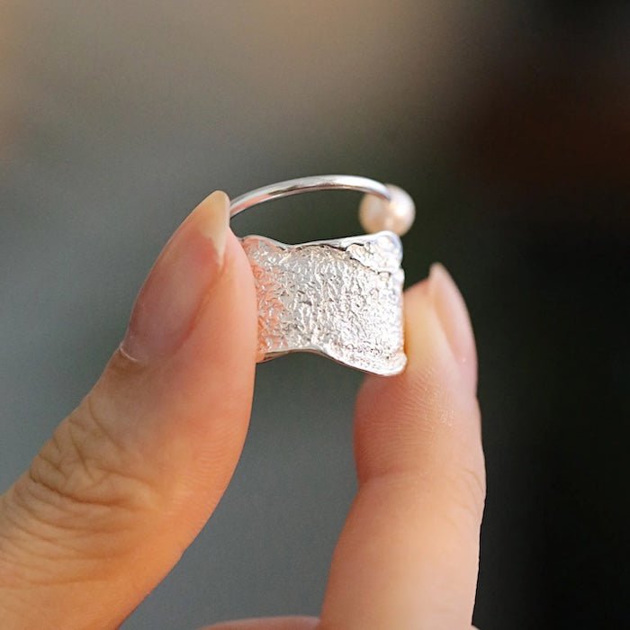Sterling Silver Adjustable Textured Pearl Ring