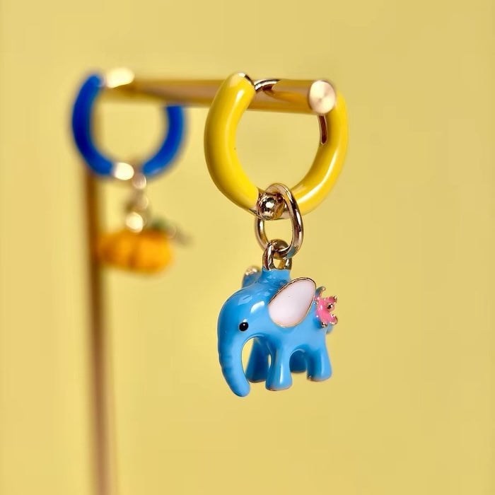 Enchanted Elephant & Pumpkin Enamel Hoop Earrings