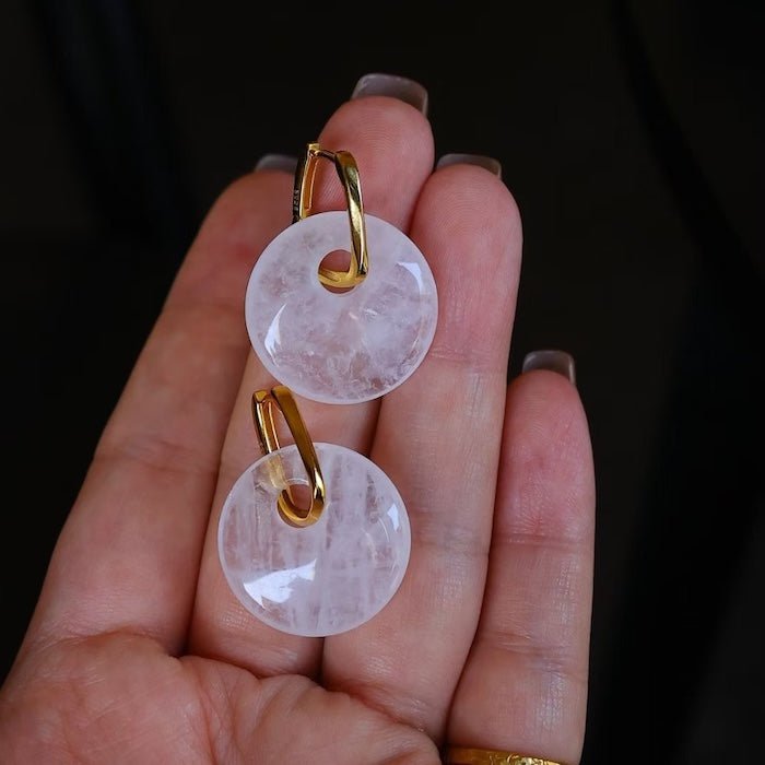 Minimalist Round Clear Quartz Crystal Earrings