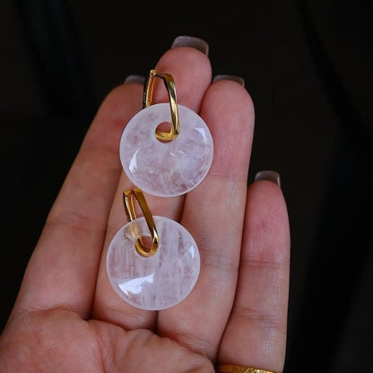 Minimalist Round Clear Quartz Crystal Earrings
