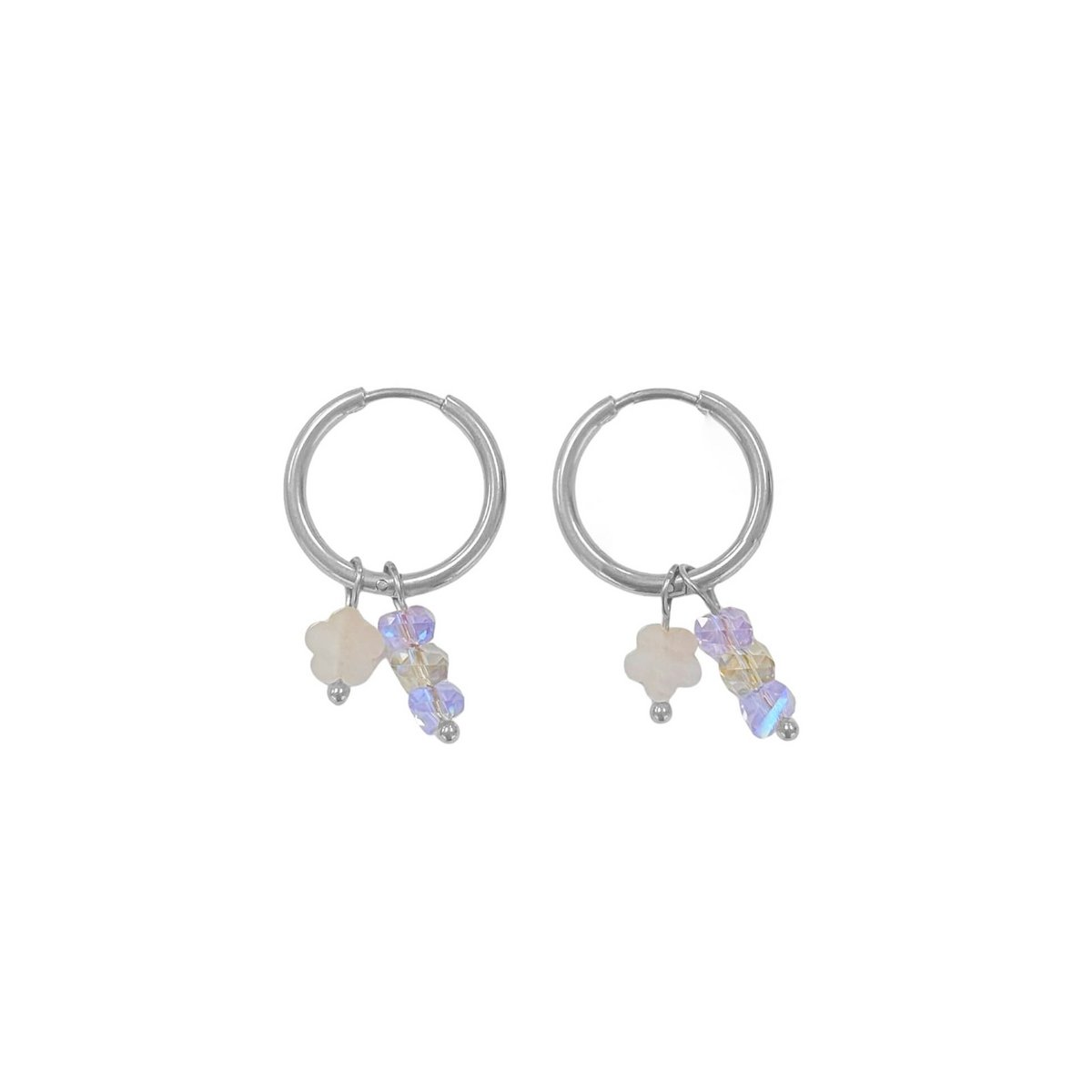 Rose Quartz Flower & Crystal Earrings - Silver