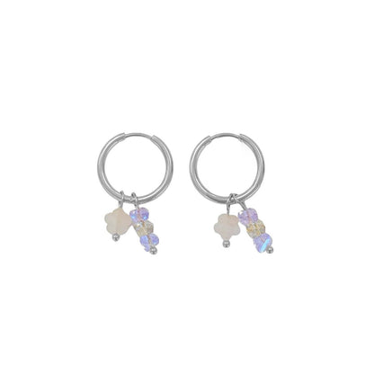 Rose Quartz Flower & Crystal Earrings - Silver