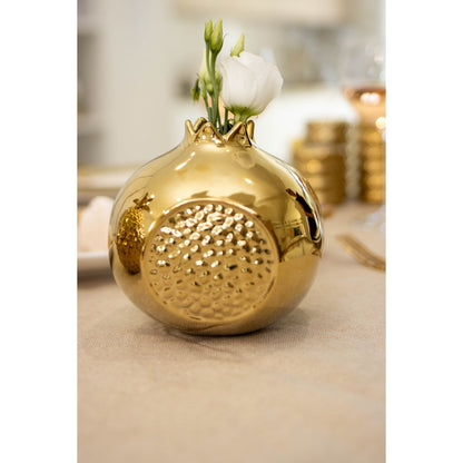Golden ceramic pomegranate vase 12.8x12.8x11.5cm