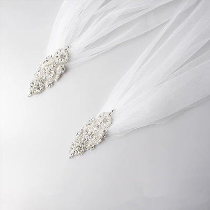 Dual Shoulder Bridal Veils with Diamond Clips-Iron it before use