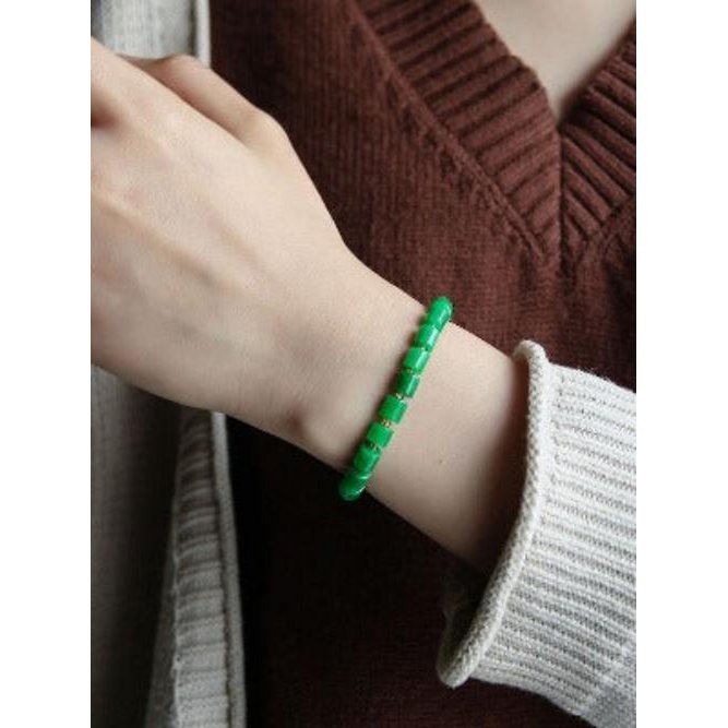Minimalist Vivid Green Jade Beads Bracelet